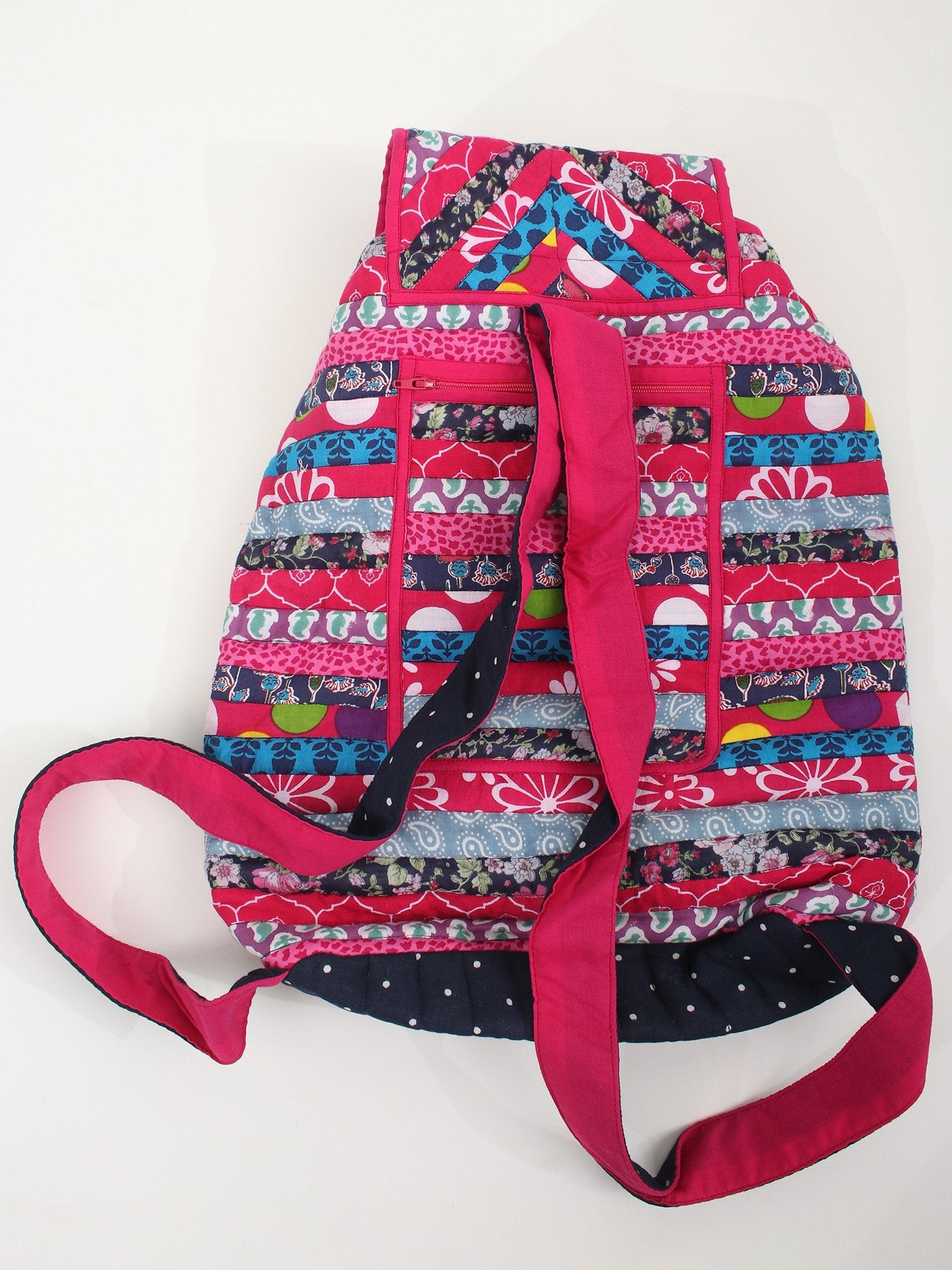 Exotic India Multicolor Floral Printed Backpack from Dehradun with Patchwork 2
