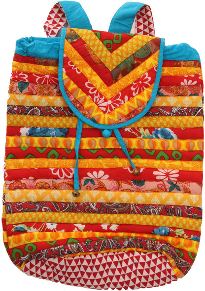 Exotic India Multicolor Floral Printed Backpack from Dehradun with Patchwork