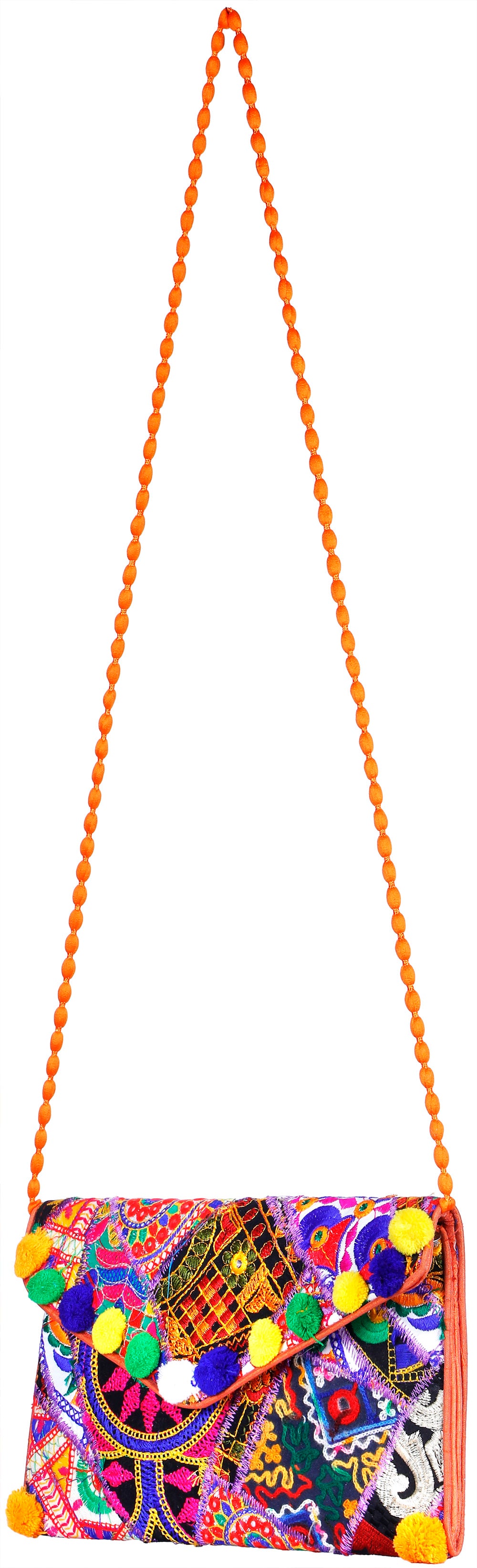 Exotic India Multicolored Embroidered Clutch Bag with Front Flap and Large Mirrors 2