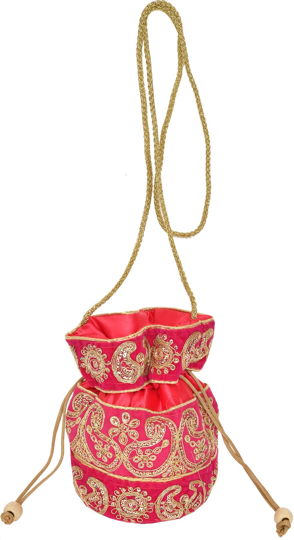 Exotic India Drawstring Potli Bag with golden embroidery and Sequins