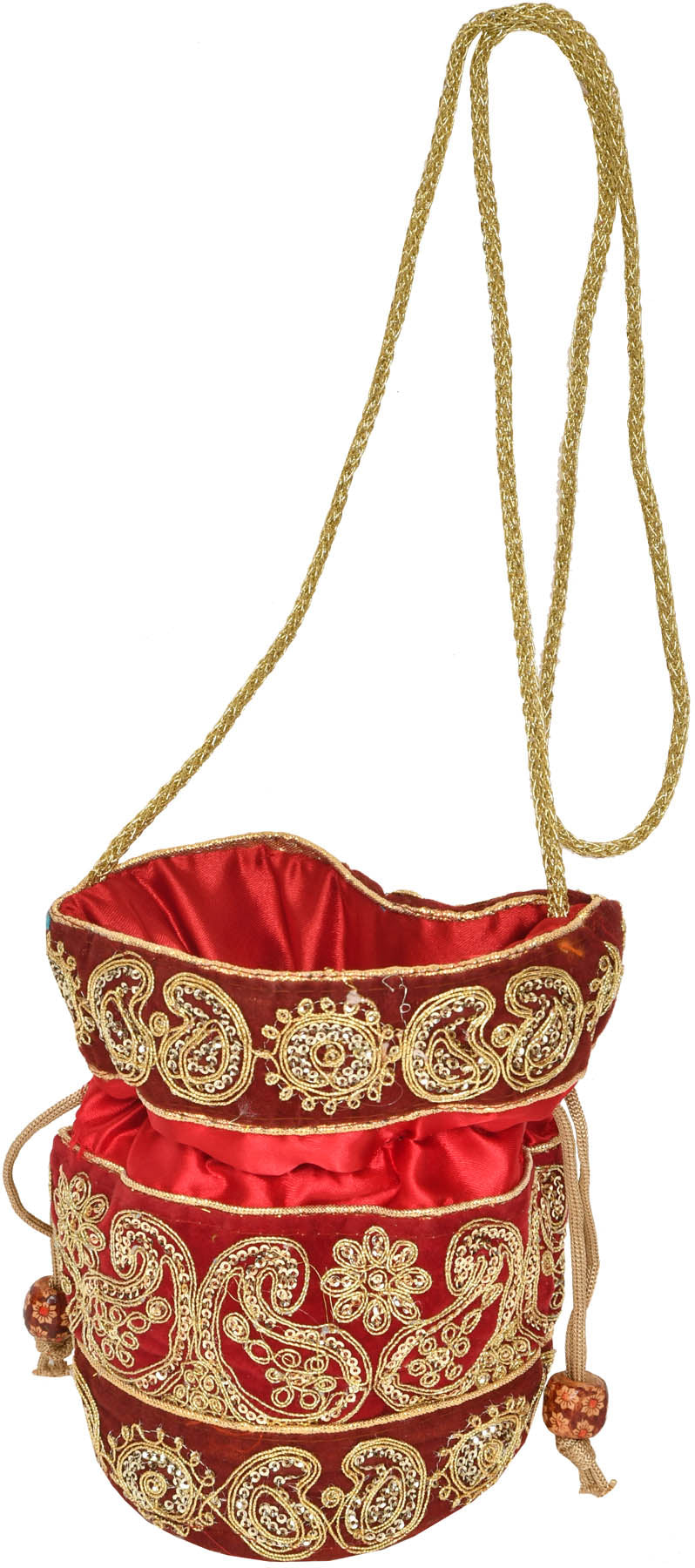 Exotic India Drawstring Potli Bag with golden embroidery and Sequins