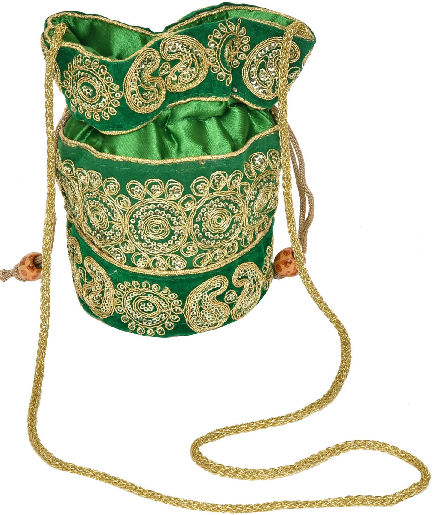 Exotic India Drawstring Potli Bag with golden embroidery and Sequins