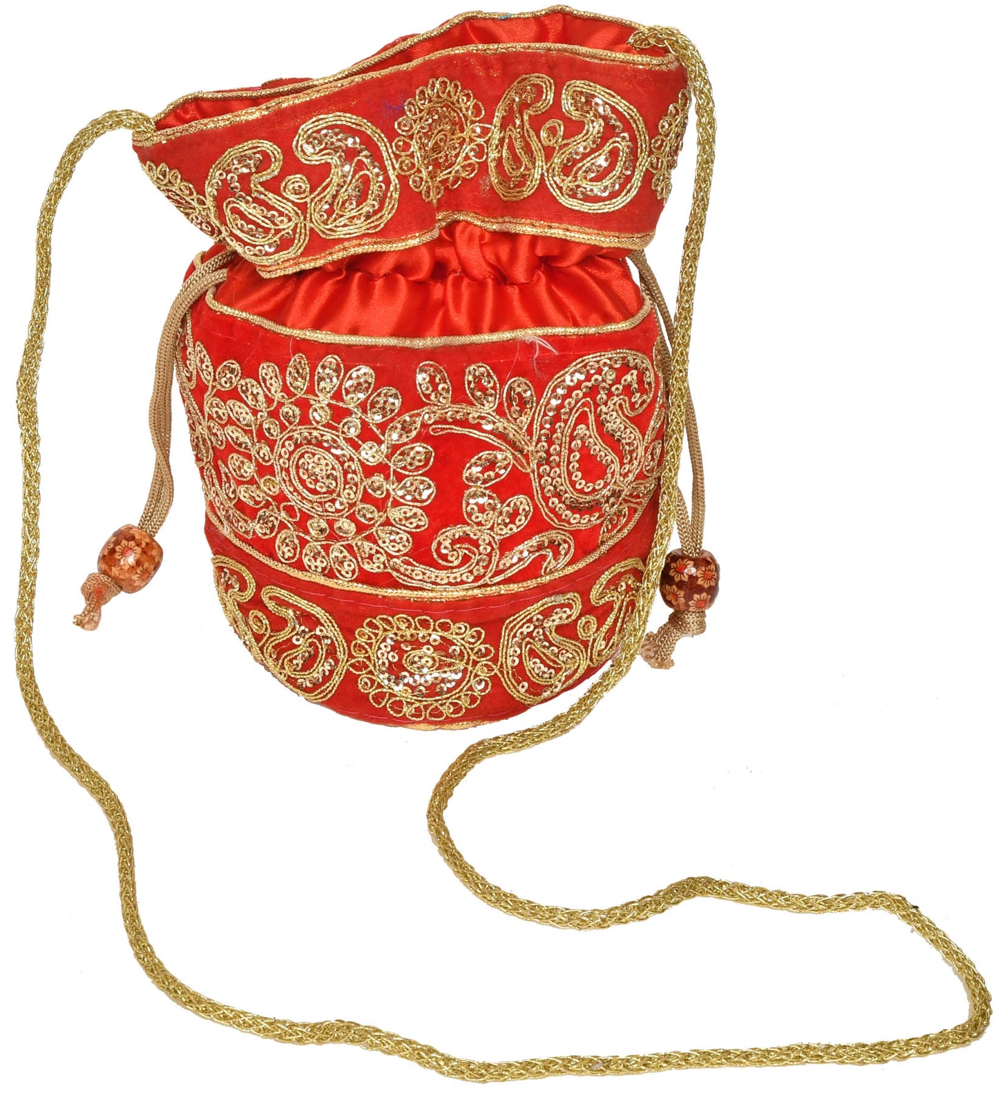 Exotic India Drawstring Potli Bag with golden embroidery and Sequins