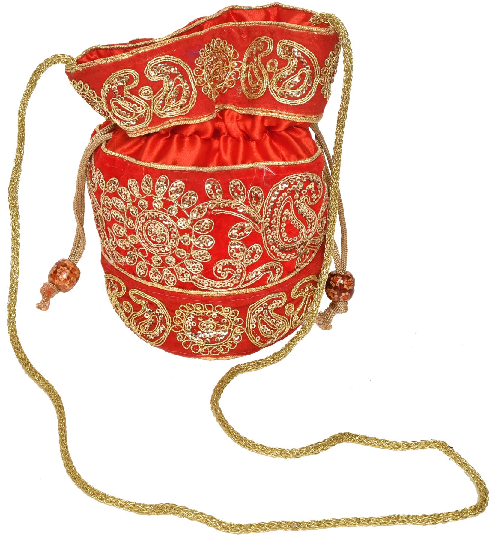 Exotic India Drawstring Potli Bag with golden embroidery and Sequins