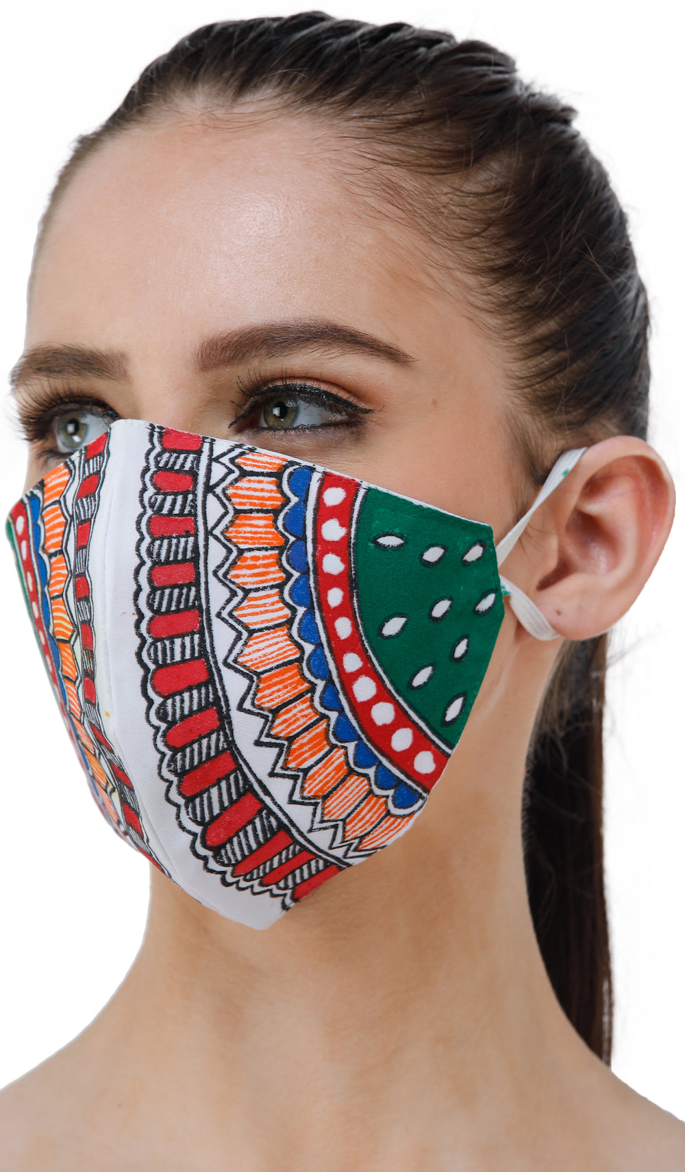Exotic India Two Ply Cotton Fashion Mask with Hand-Painted Madhubani Motifs (Geometric) 2