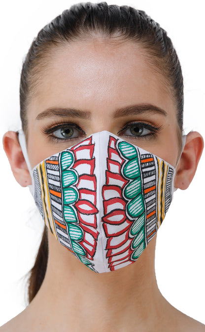 Exotic India Two Ply Cotton Fashion Mask with Hand-Painted Madhubani Motifs (Lotus)