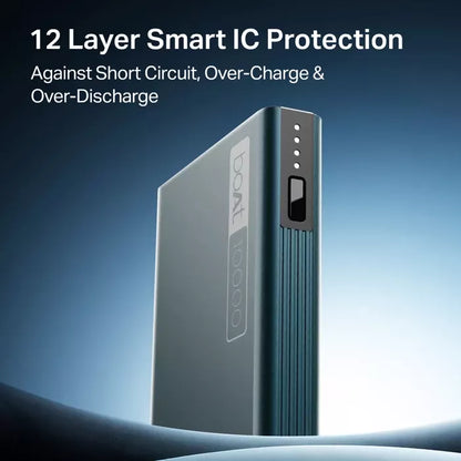 boAt Energyshroom PB300 पावरबैंक 10000mAh बैटरी, 22.5w फास्ट चार्जिंग, वायरलेस चार्जिंग, 12-लेयर स्मार्ट IC प्रोटेक्शन, LED इंडिकेटर और एल्युमीनियम अलॉय केसिंग के साथ (कार्बन ब्लैक)