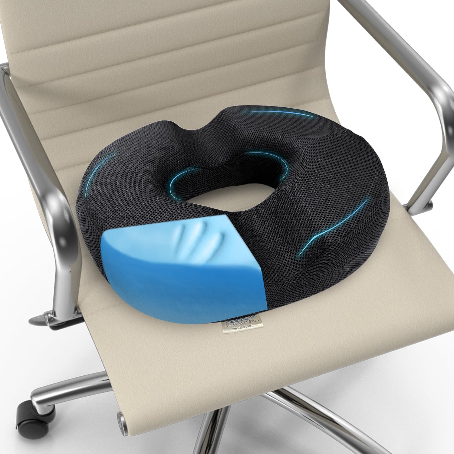 Sleepsia Donut Pillow for Tailbone Pain | Coccyx Seat Cushion for Chair- Car Seat Cushion (Black,Grey Gel Memory Foam)