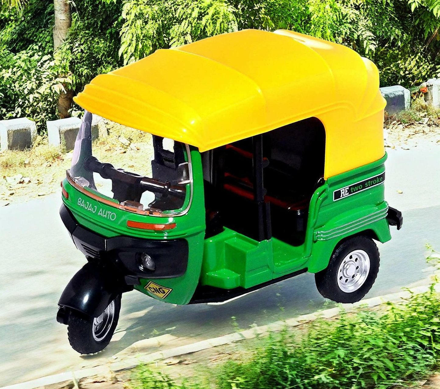 Autorickshaw toy for kids with movable handle (Multi-colour)