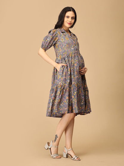 Slate Symphony Maternity and Nursing Dress - DRS - SK - SLTS - S