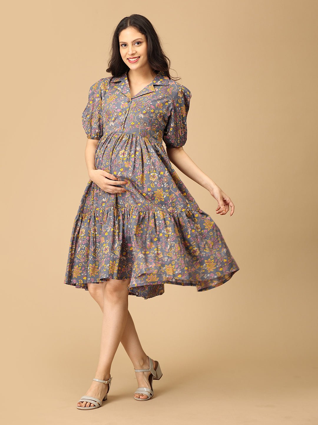 Slate Symphony Maternity and Nursing Dress - DRS - SK - SLTS - S