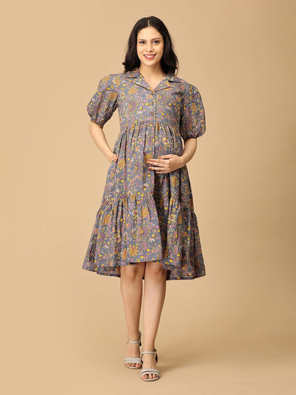 Slate Symphony Maternity and Nursing Dress - DRS - SK - SLTS - S