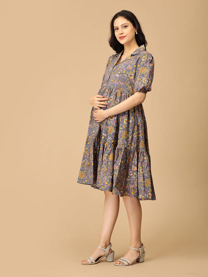 Slate Symphony Maternity and Nursing Dress - DRS - SK - SLTS - S
