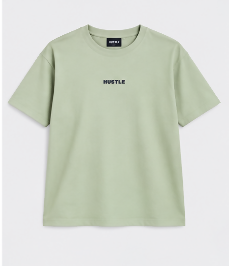 HUSTLE Essentials Men's Crew Neck Oversized T-Shirt – Light Sage Green(Oversized fit)