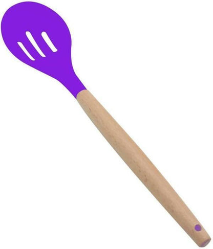 P-Plus International Silicone Cooking Spoon BPA Free 480°F Heat-Resistant Rubber Non-Stick Slotted Spoon for Mixing (pack of 2 , Purple) - HalfPe