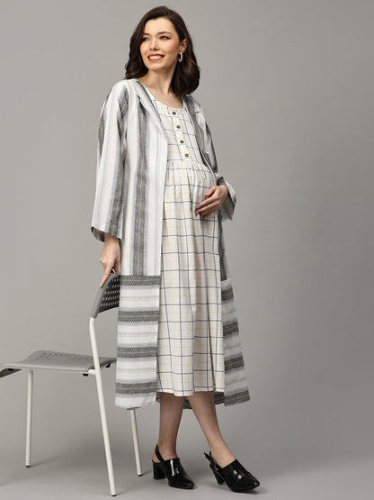 Stormy Sky Stripe Maternity and Nursing Shacket Dress - DRS-SK-STMSK-S