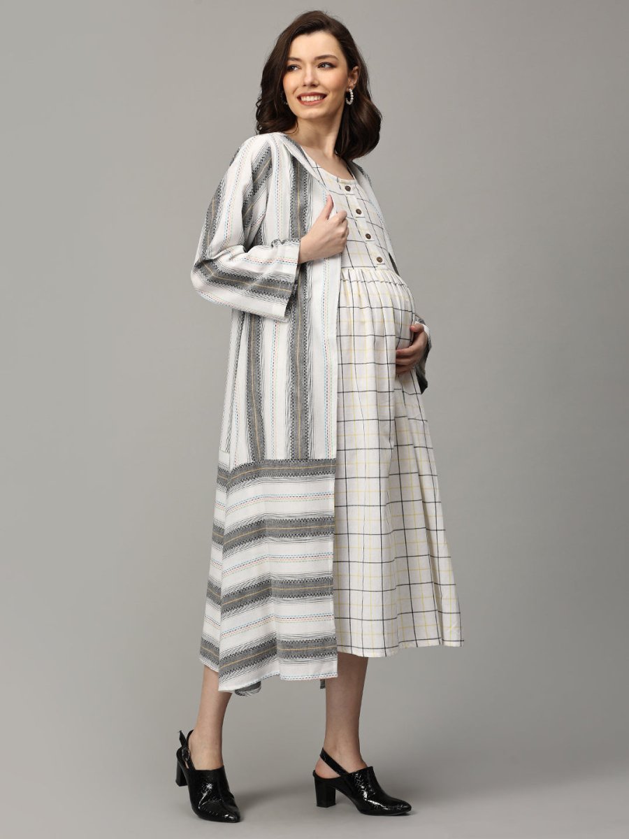 Stormy Sky Stripe Maternity and Nursing Shacket Dress - DRS-SK-STMSK-S
