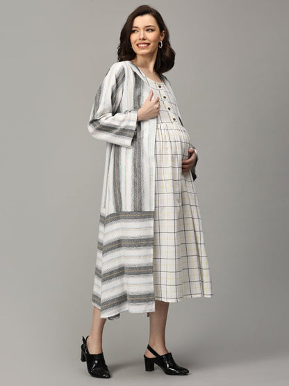 Stormy Sky Stripe Maternity and Nursing Shacket Dress - DRS-SK-STMSK-S
