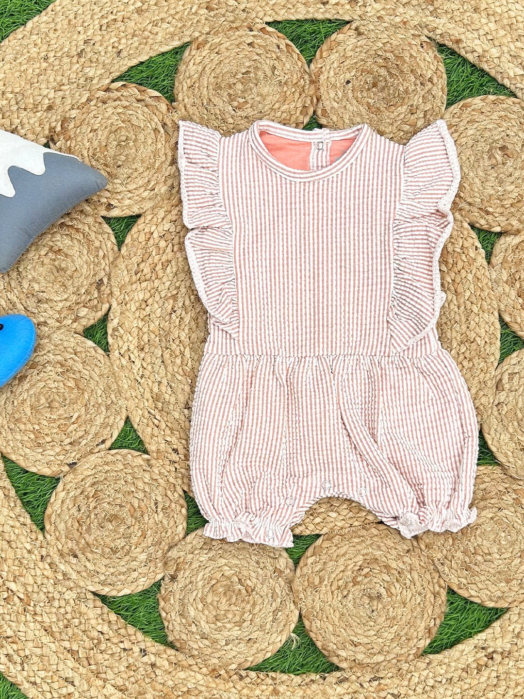 Striped Frill Sleeveless Girls Romper