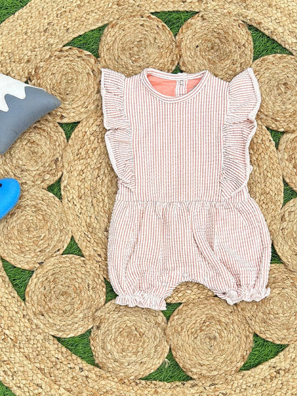 Striped Frill Sleeveless Girls Romper