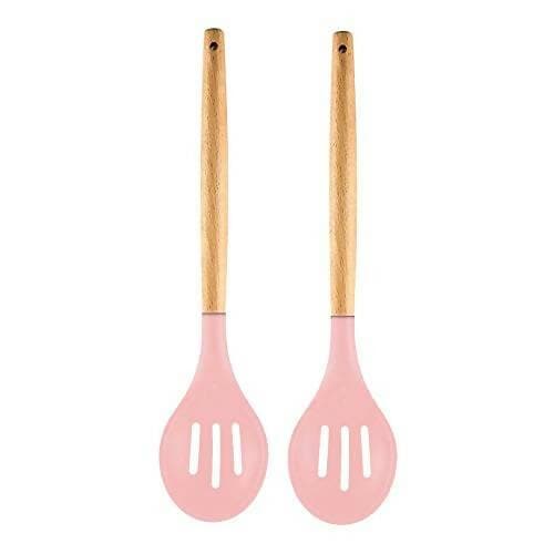 P-Plus International Silicone Cooking Spoon BPA Free 480°F Heat-Resistant Rubber Non-Stick Slotted Spoon for Mixing (pack of 2 - Pink) - HalfPe