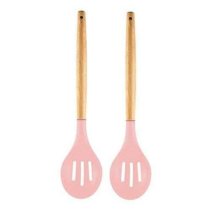 P-Plus International Silicone Cooking Spoon BPA Free 480°F Heat-Resistant Rubber Non-Stick Slotted Spoon for Mixing (pack of 2 - Pink) - HalfPe