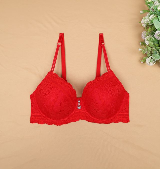 Susie 3/4th Coverage Fiery Red Fancy Strap Padded Adjustable Detachable Wired Bra