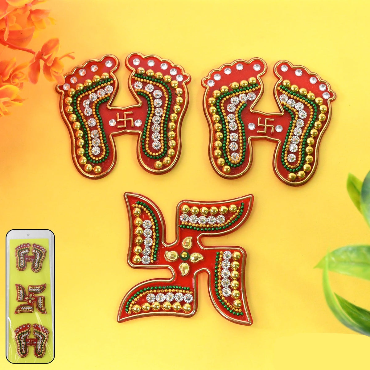 Decorative Laxmi Charan (Pagla)  Swastik Combo Set (3pc Set) HP DD