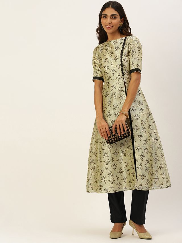 Bollywood Vogue Ready To Wear Off White Art Silk Printed Kurta Set