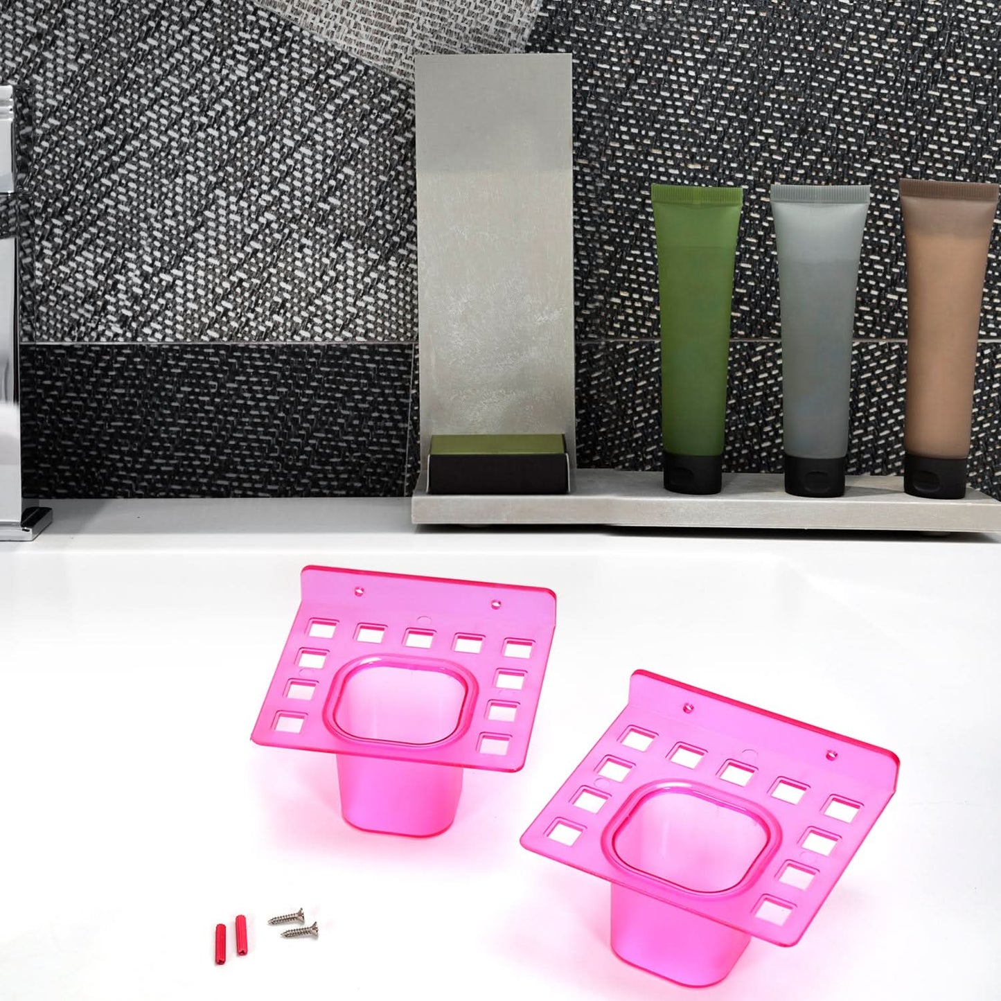 2-in-1 Toothbrush Holder & Tumbler Dish Set  (2 Pcs)