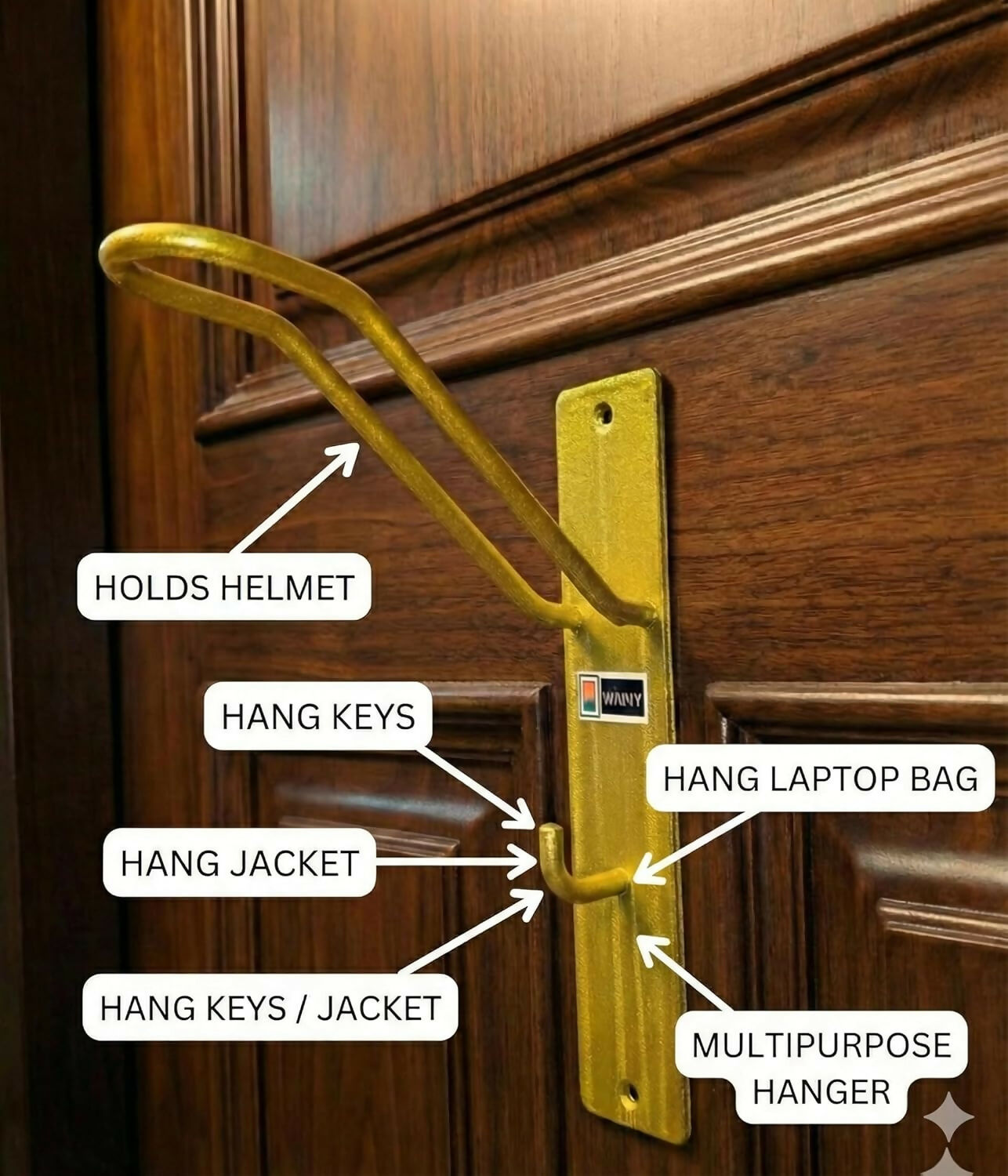 Heavy-Duty Multi-Purpose Door Helmet Holder, Metal Hook for Helmet, Laptop Bag, Jacket & Keys (Gold Finish) WiNNY