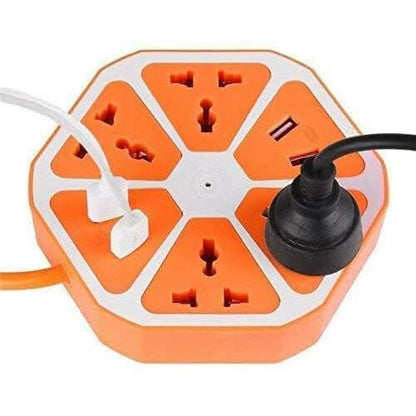 Electric Extension Board with 4 Power Socket & 4 USB Port (Orange) - HalfPe