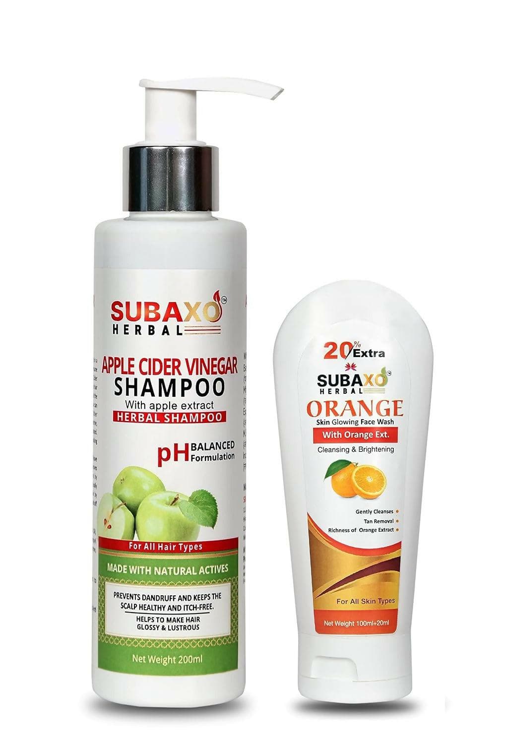 SUBAX Apple Cider Vinegar Shampoo(200 ml) and Orange Herbal Face Wash(120 ml) Combo - HalfPe