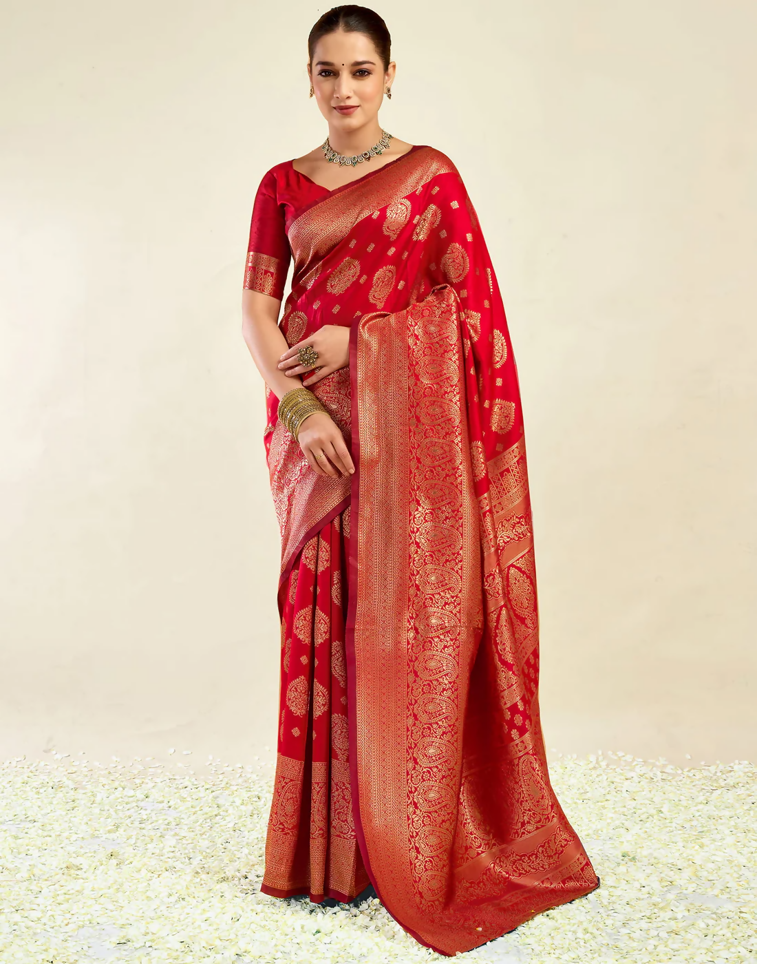 AXONIT Royal Jacquard Saree with Golden Zari Butta & Brocade Border