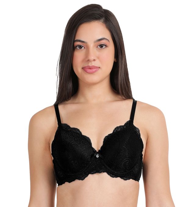 Susie 3/4th Coverage Black Beauty Fully Lace Cup Adjustable Detachable Padded Wired Bra