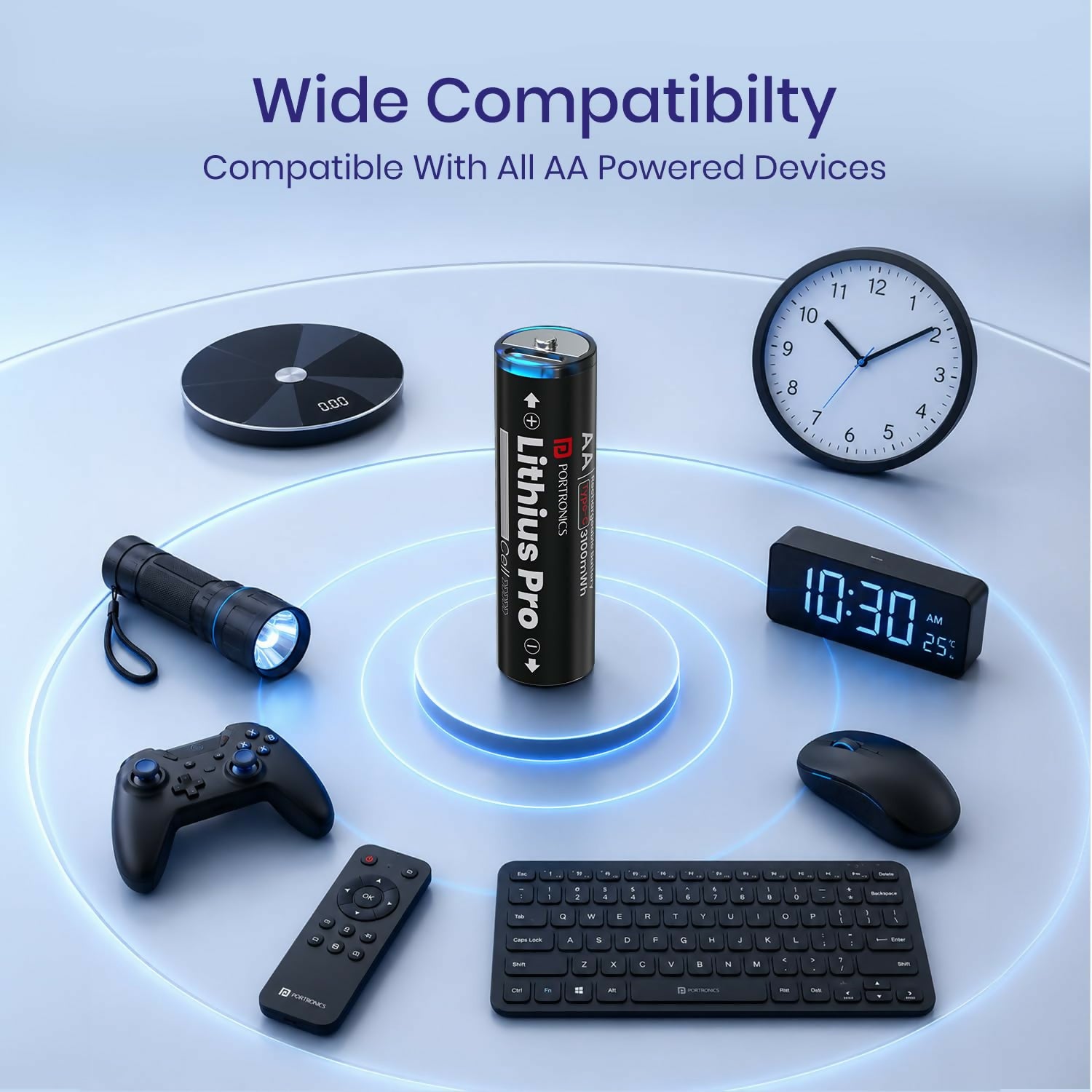 Portronics AA Lithius Pro Type-C Rechargeable Batteries Pack of 2 | Lithium-Ion, Up to 2066mAh, Low Self-Discharge(Black)
