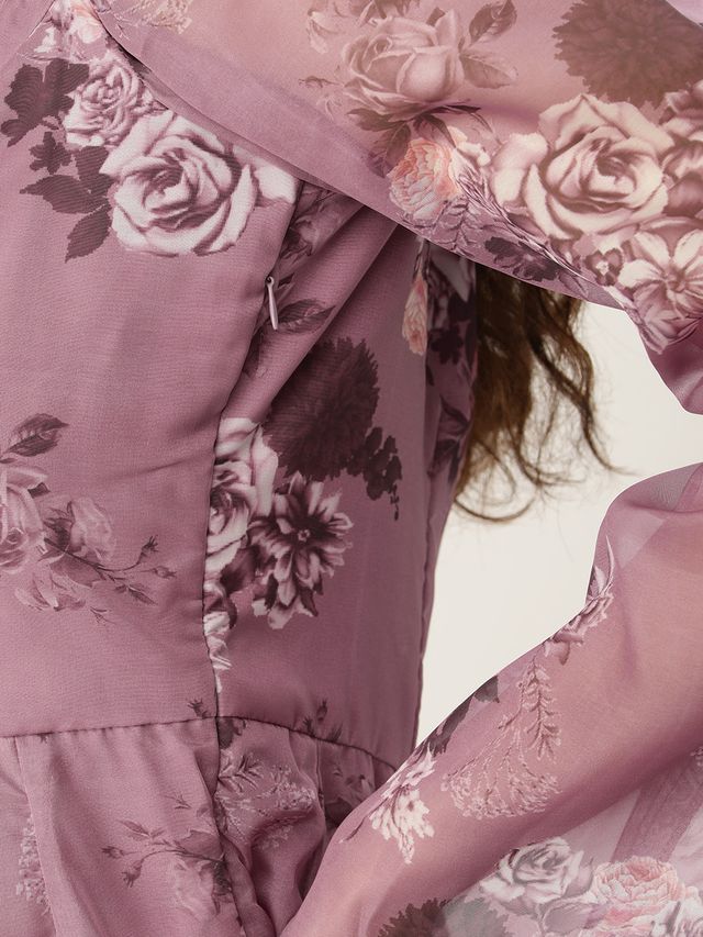Bollywood Vogue Ready To Wear Mauve Organza Digital Printed Dress