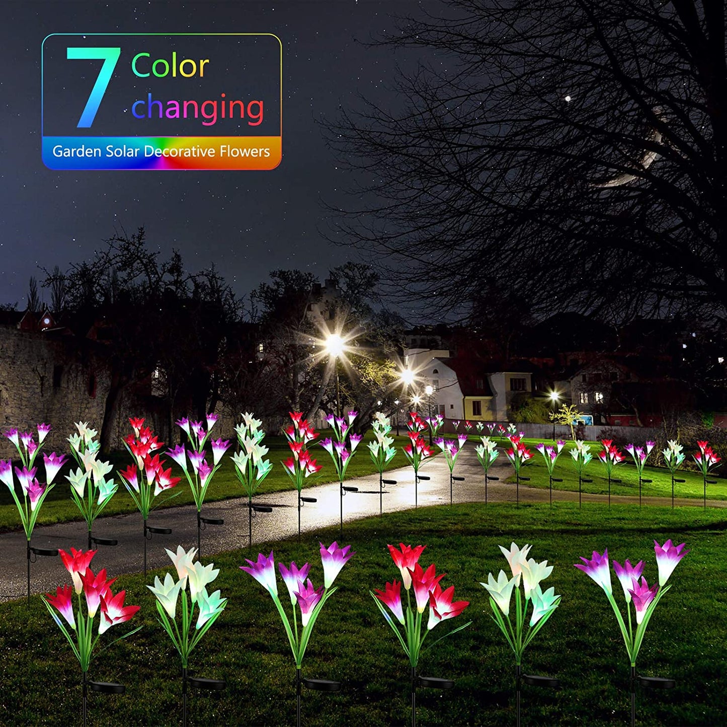 Waterproof Outdoor Solar Lily Flower Stake Lights ( Pack Of 2 Pcs )