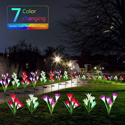 Waterproof Outdoor Solar Lily Flower Stake Lights ( Pack Of 2 Pcs )