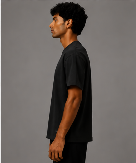 HUSTLE Men's Crew Neck Relax Fit Tees - Black
