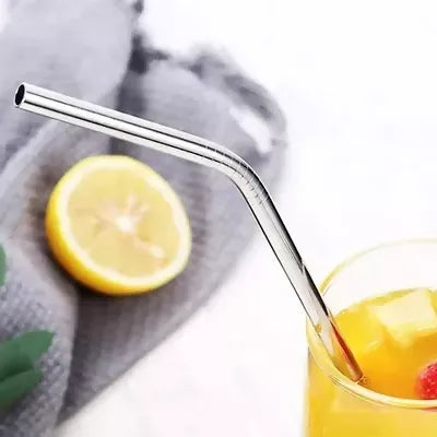 Reusable Stainless Steel Bent Straws (Set of 4) with Cleaning Brush