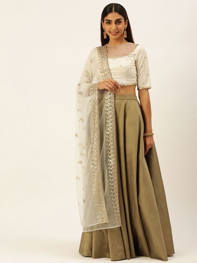 Bollywood Vogue Ready To Wear Beige N Prairie Sand Umbrella Lehenga