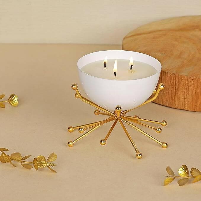 PROSPERRO LUMO by Parkash Candles Modern Urli Scented Candle with Decorative Brass Stand (White) - HalfPe