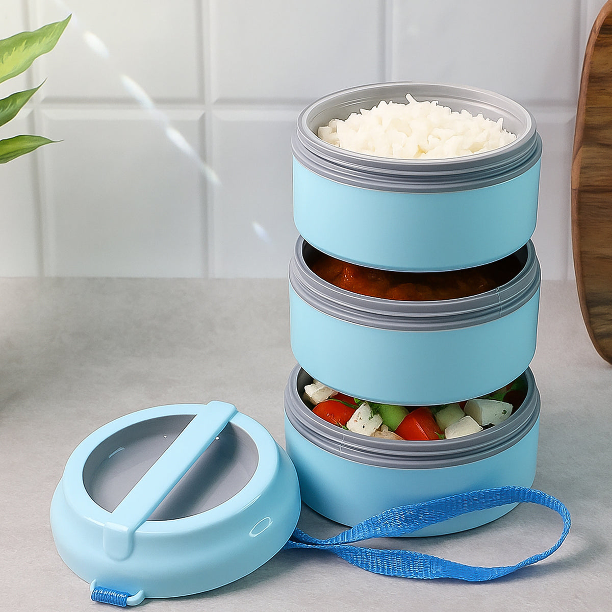 3 Layer Insulated Lunch Box Set with Handle &amp; Strap – Stackable Tiffin Carrier for Office, School &amp; Travel – Leak-Proof Food Storage Container