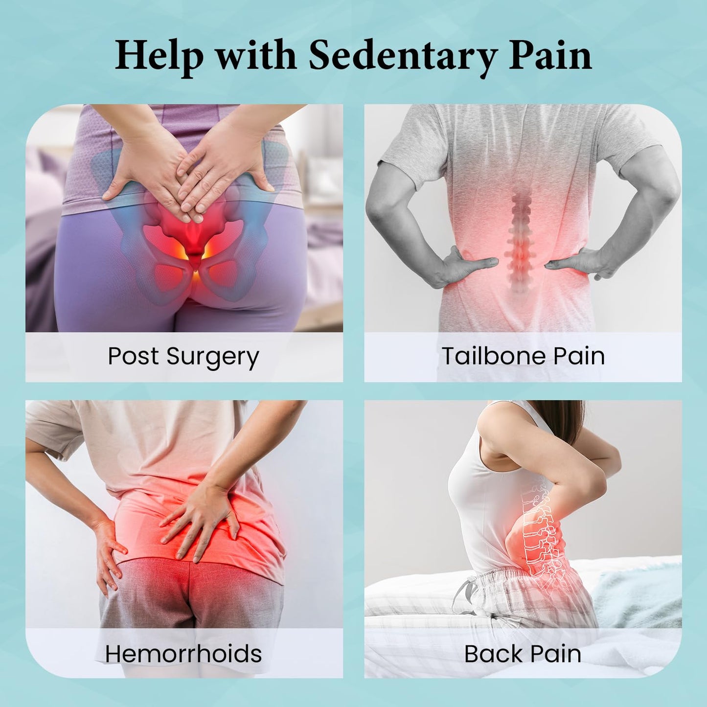 Sleepsia Donut Pillow for Tailbone Pain | Coccyx Seat Cushion for Chair- Car Seat Cushion (Black,Grey Gel Memory Foam)