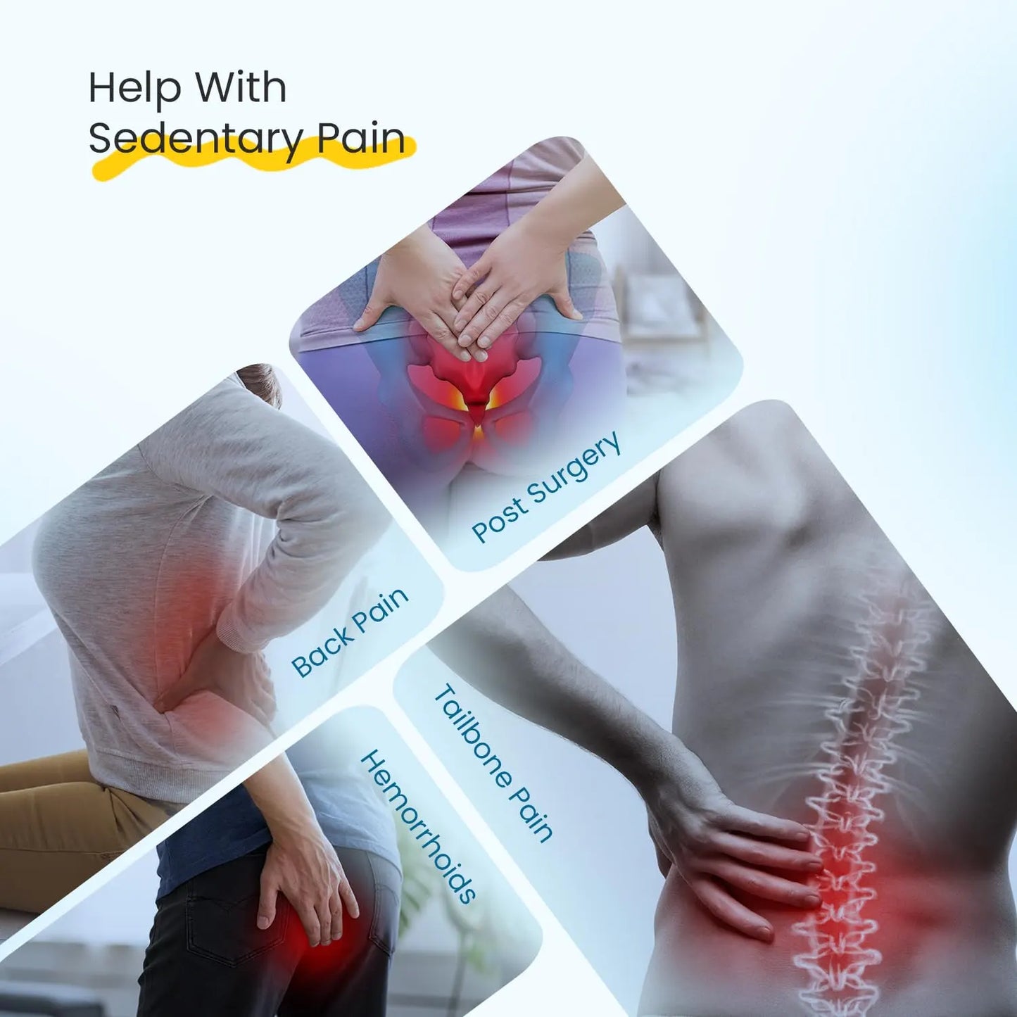 Sleepsia Donut Pillow for Tailbone Pain | Coccyx Seat Cushion for Chair- Car Seat Cushion (Black/Grey,Gel Memory Foam)