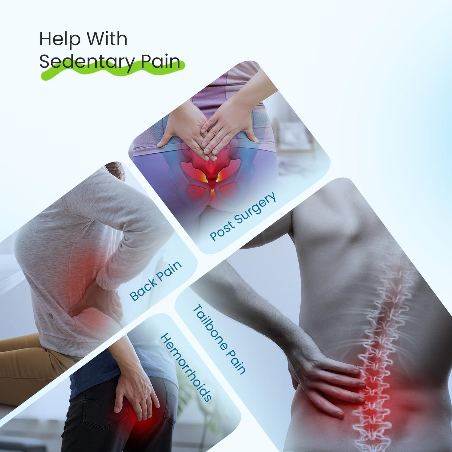 Sleepsia Donut Pillow for Tailbone Pain | Coccyx Seat Cushion for Chair- Car Seat Cushion (Green/Black,Gel Memory Foam)