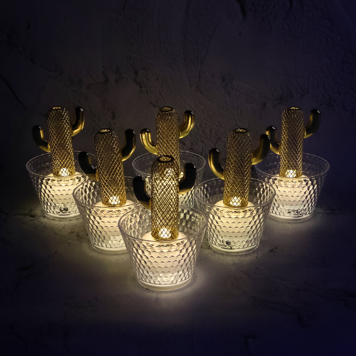 Cactus Design LED Flameless Decorative Candles with Crystal Effect Cup Holder – Battery Operated Warm White Glow Lights for Home(6 Pc)