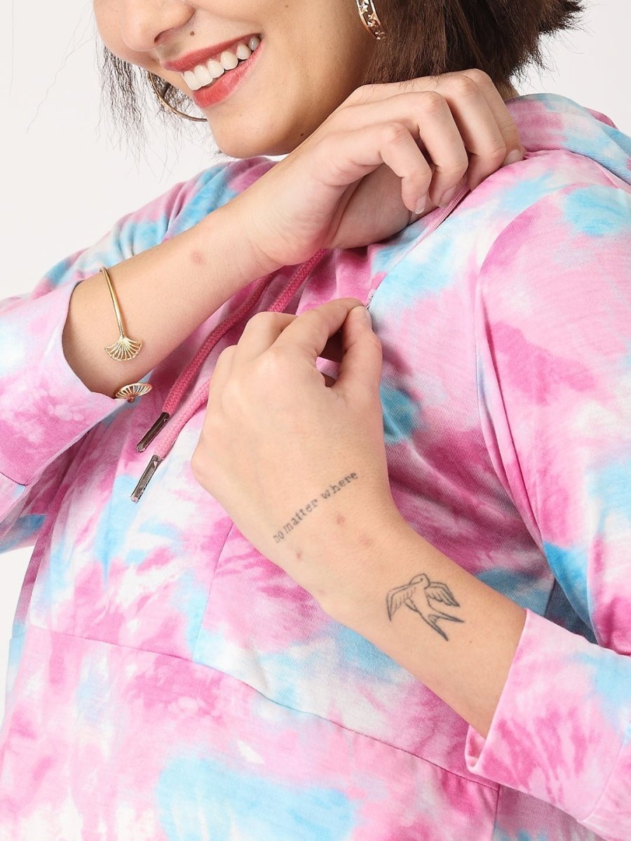 Tie & Dye Maternity Hoodie Dress with Nursing - DRS-TEDYE-S