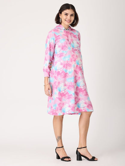 Tie & Dye Maternity Hoodie Dress with Nursing - DRS-TEDYE-S